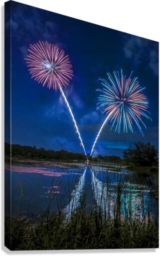 Reflections of fireworks  Canvas Print