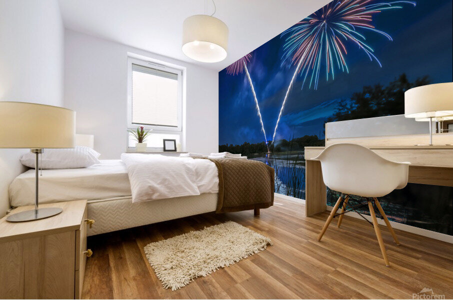 Reflections of fireworks Mural print