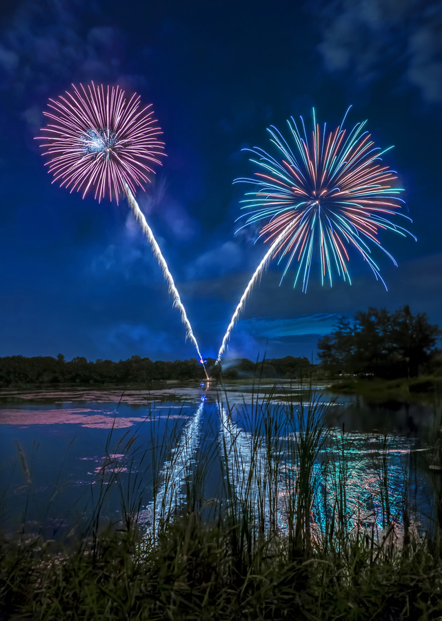 Reflections of fireworks  Print