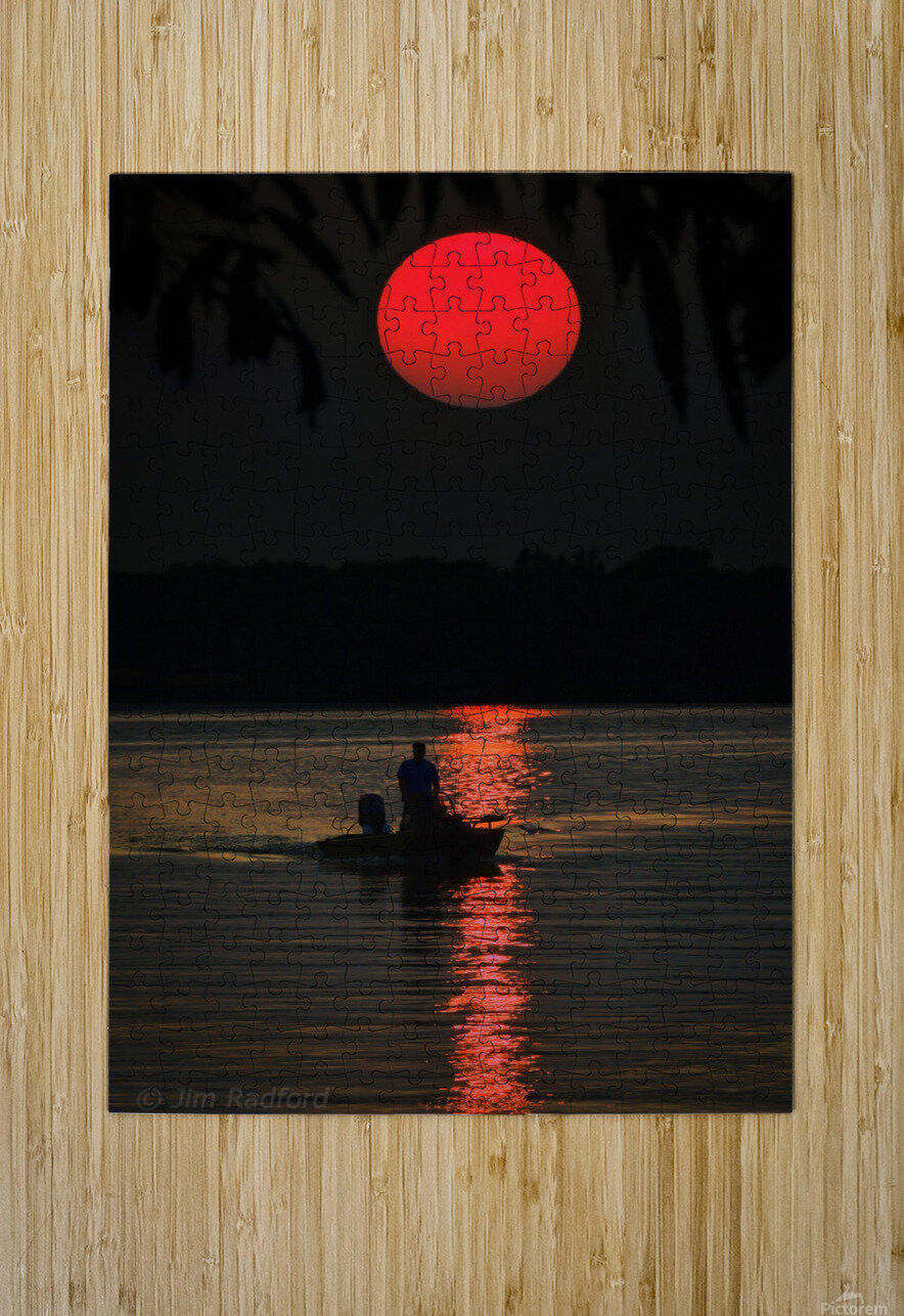 Fishing at Sunset  HD Metal print with Floating Frame on Back