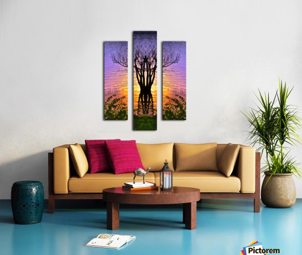 Lakeside sun on tree Canvas print