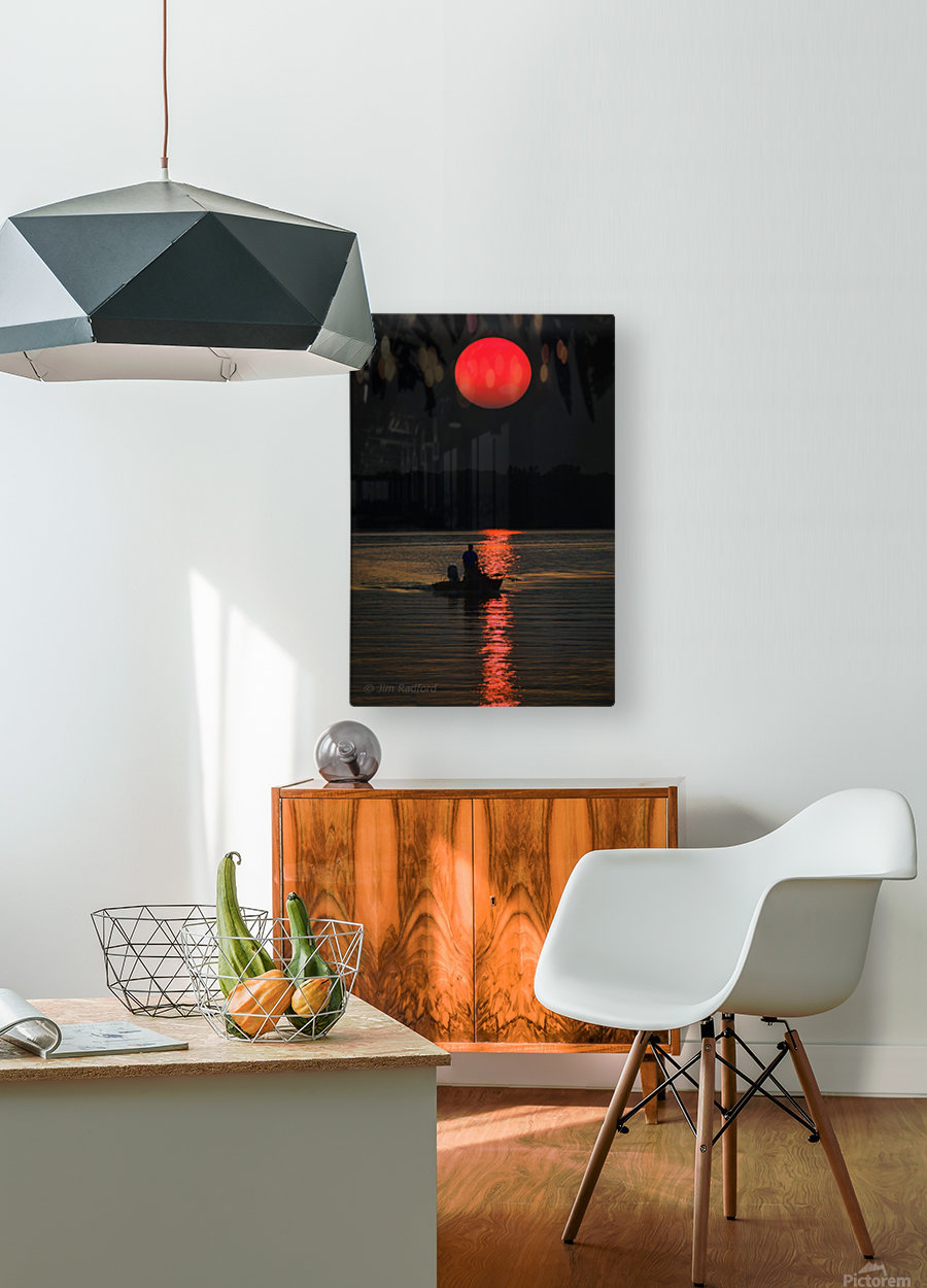 Fishing at Sunset  HD Metal print with Floating Frame on Back