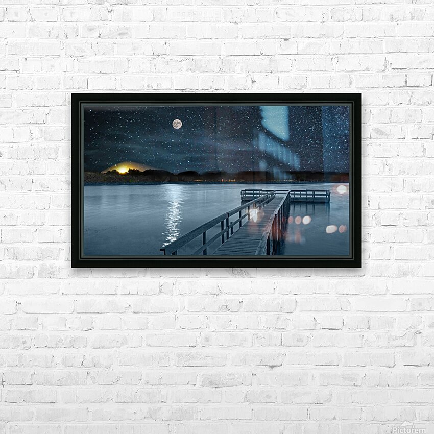 Moon over Island Lake HD Sublimation Metal print with Decorating Float Frame (BOX)
